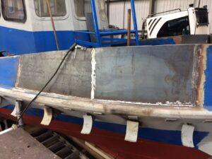 MV Ross Point showing plate repairs to bow forward and mooring post