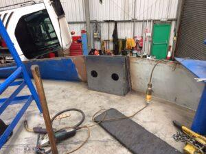 MV Ross Point showing plate repairs to bow forward and mooring post