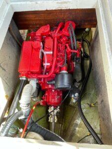 Close up of Beta Marine diesel engine on the Swan Song being repaired by Hickman Engineering