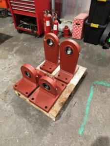 Parts for a road access bridge after welding and fabrication