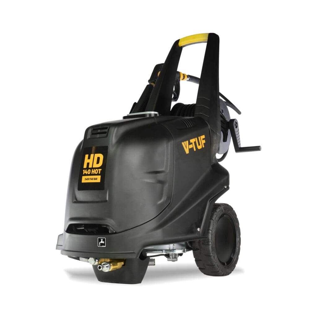 V-TUF HD140HOT 240v Hot Water Professional Mobile Pressure Washer - 2000psi, 140Bar, 8L/min with hose reel